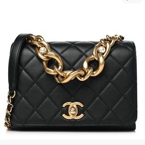 Chanel CC Quilted Lambskin Triple Pearl Chain Flap satchel medium size